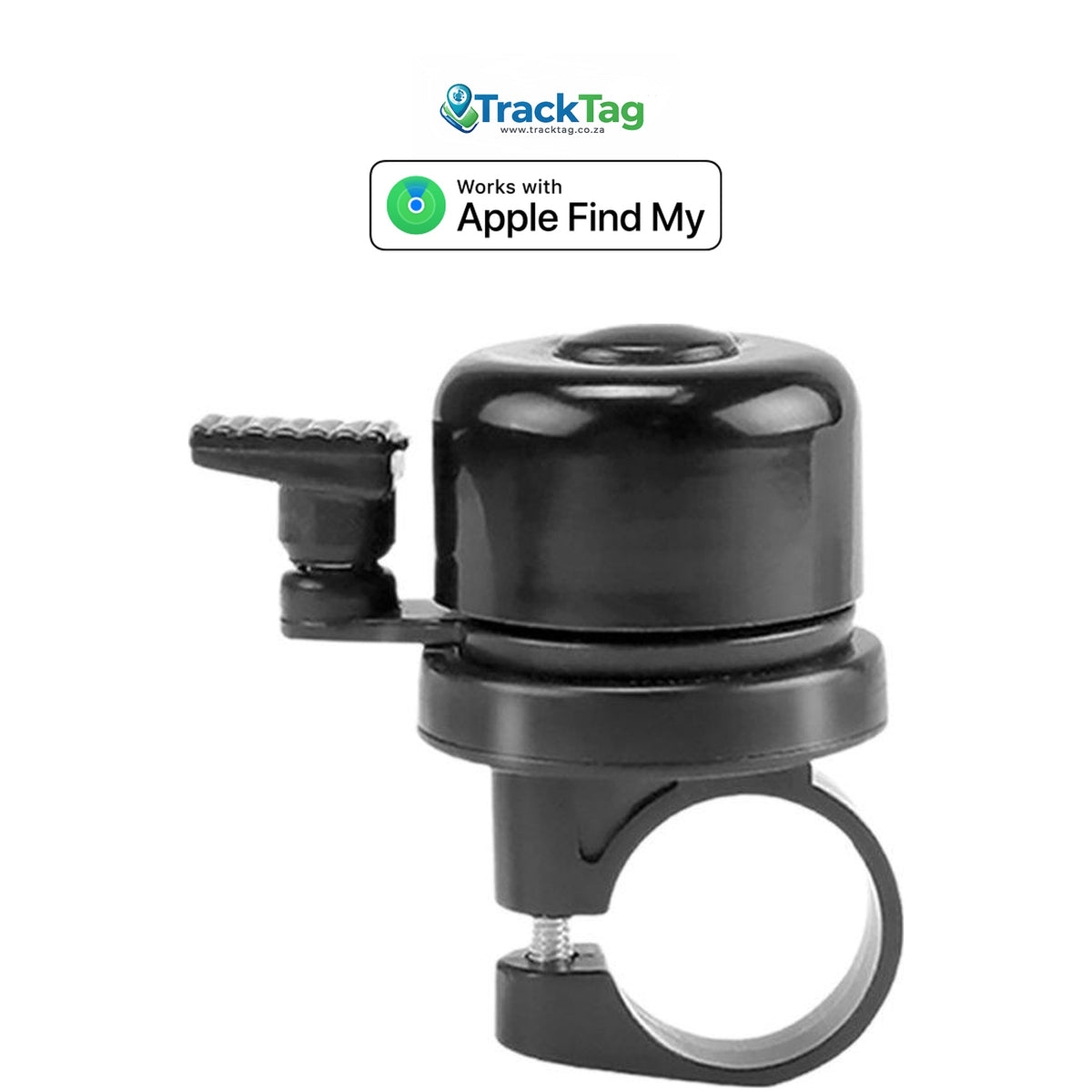 TrackTag Find My bicycle bell with hidden Apple Find My tracker, front view
