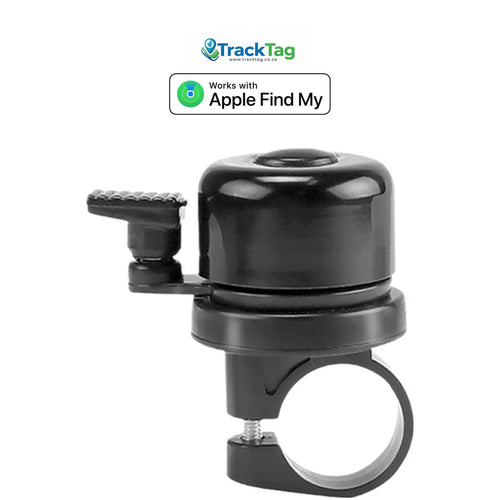 TrackTag Find My bicycle bell with hidden Apple Find My tracker, front view