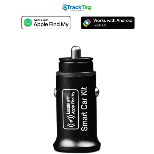 TrackTag dual finder USB car charger with built-in tracker, front view
